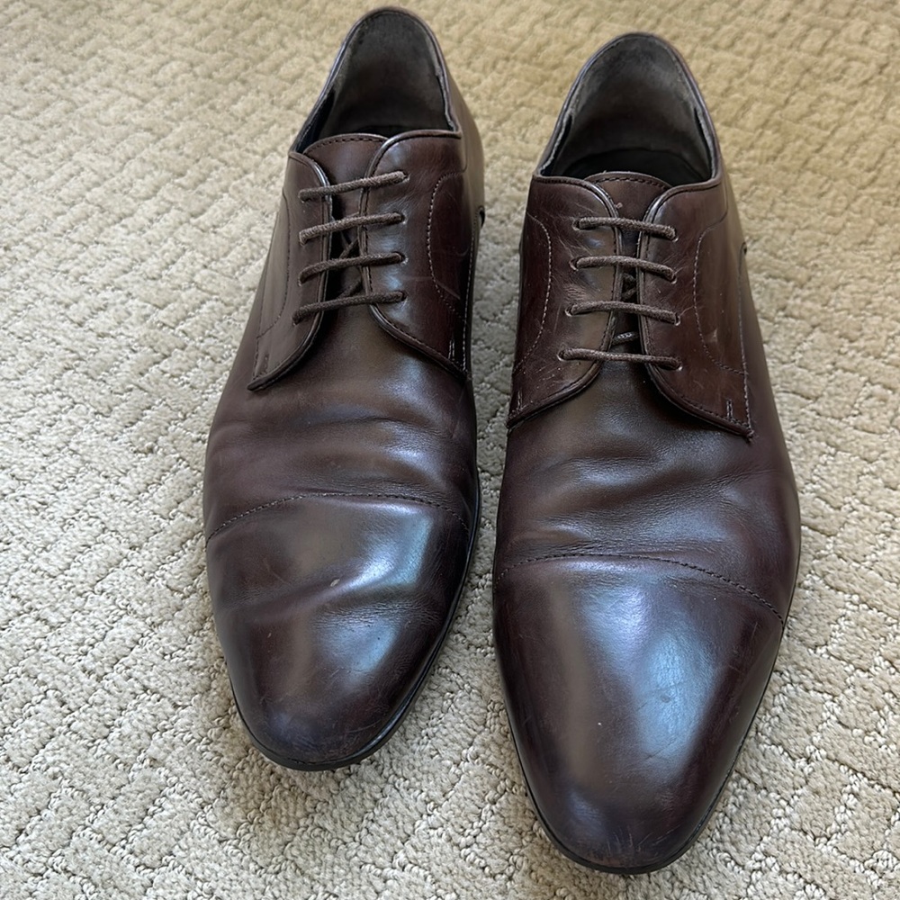 Hugo Boss Men’s Brown Leather Derby Lace-up Dress Shoes size 10